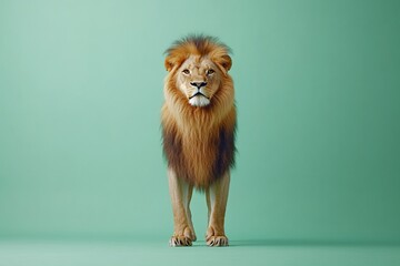 Majestic lion, studio shot, green background, wildlife photography, advertising