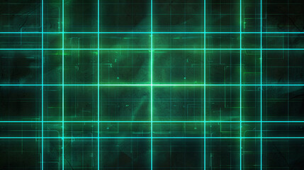 Abstract digital grid with glowing green and blue lines, futuristic tech interface, high detail