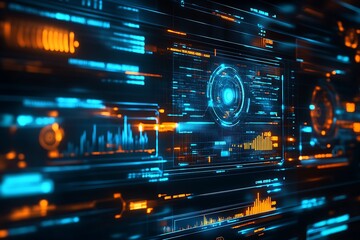 Obraz premium High-Tech Digital Screen with Data Analysis and Technology Visualization Concepts : Generative AI