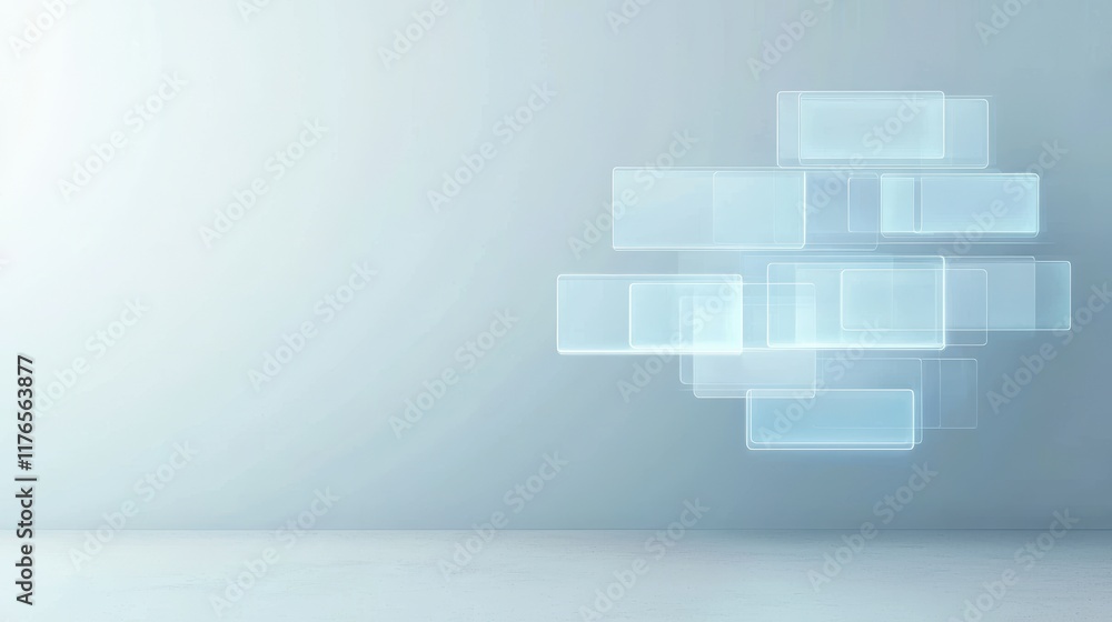 Poster abstract background with transparent rectangles on minimalist wall surface