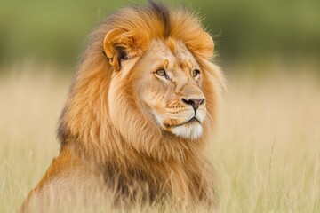 Majestic male lion, African savanna, grasslands, wildlife