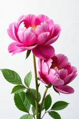 Obraz premium Full bloom peonies, vibrant petals, pure white backdrop, spring, delicate, white background
