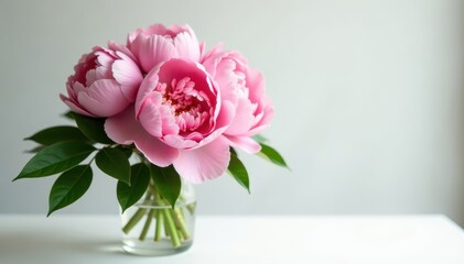 Fototapeta premium Luxurious peony bouquet, soft light, pristine white setting, event, beautiful, red
