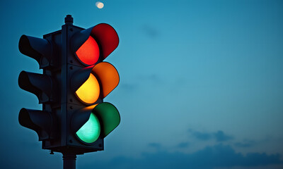 Traffic lights control on teal background, Generative Ai