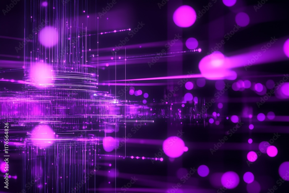 Leinwandbilder dynamic purple light patterns with abstract geometric design and glowing points : generative ai