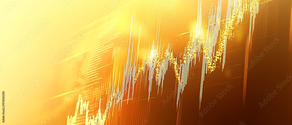 Poster futuristic financial chart illustration with golden transparent layers and data trends : generative 