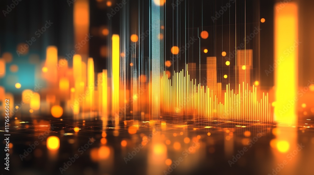 Poster Glowing digital chart with abstract orange lines for financial data : Generative AI