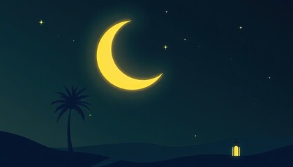 Naklejka premium Silhouetted against this luminous moon are palm trees, their fronds reaching upwards, adding a tropical feel to the scene. 