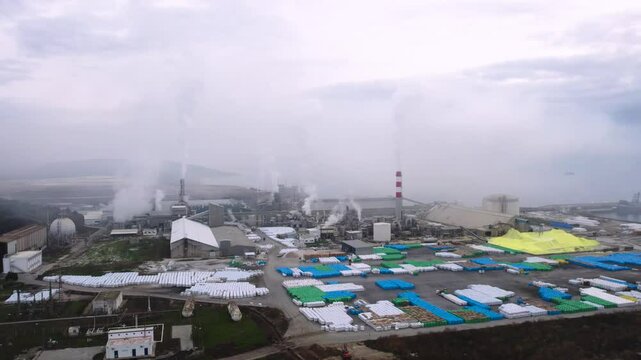 VFL Fertilizers Industry Kavala Greece Working Factories, Aerial Point of Interest Shot