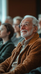Senior Man Attentive Listener in Audience