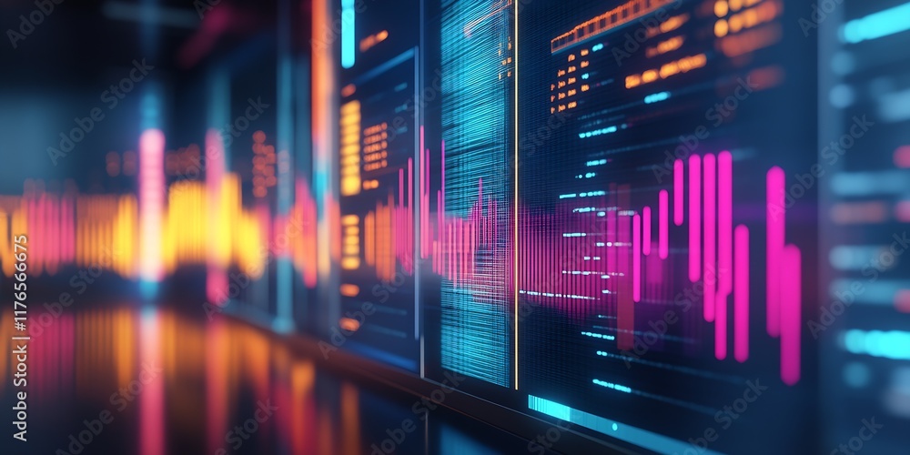 Fototapete Innovative Data Visualization with Colorful Wave Patterns and Digital Graphics : Generative AI