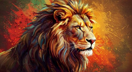 Majestic Lion Portrait Abstract Wildlife Art Colorful Animal Painting