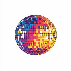 Obraz premium Colorful disco ball, vibrant geometric pattern, reflecting light, fun, party, 