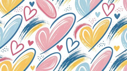 Abstract Dynamic Pattern in Pastel Colors Featuring Hearts