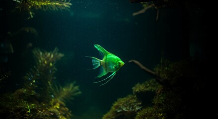Green Angelfish in Aquarium Underwater Scene Tropical Fish