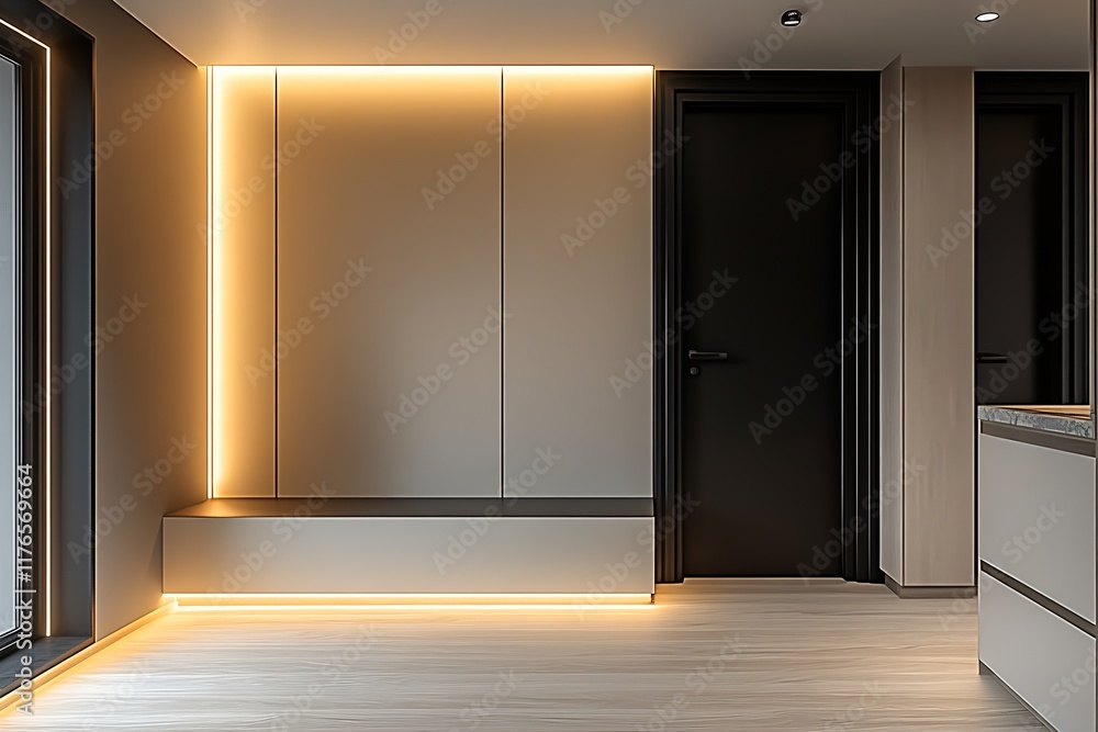 Poster Minimalist Interior with LED Lighting and Sleek Modern Design : Generative AI