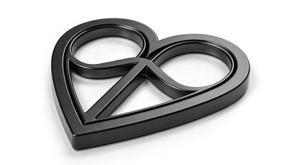 Naklejka premium Minimalist 3D Metallic Heart in Matte Black Modern Design