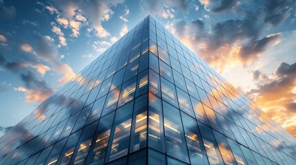 Modern Glass Tower Reflecting Sunset Hues. A Stunning Architectural Marvel!