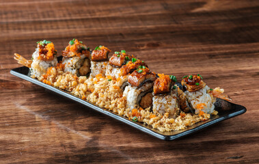 Overloaded Sushi Roll with Tempura Shrimp and Eel