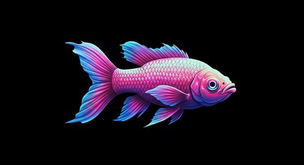 Fototapeta premium Vivid Neon Pink Blue Fish Aquatic Life Illustration Digital Art