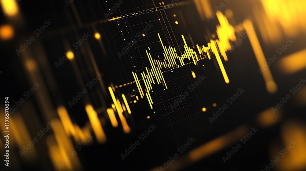 Poster Yellow Digital Soundwave Animation on Dark Background for Audio Visualizers : Generative AI