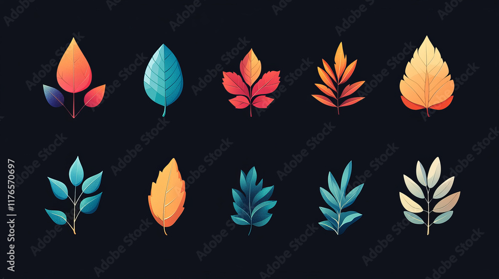 Poster set of leaves icons - abstract emblem or template. vector version also available