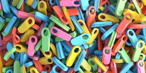 Fototapeta premium Colorful plastic objects in a pile. AI.