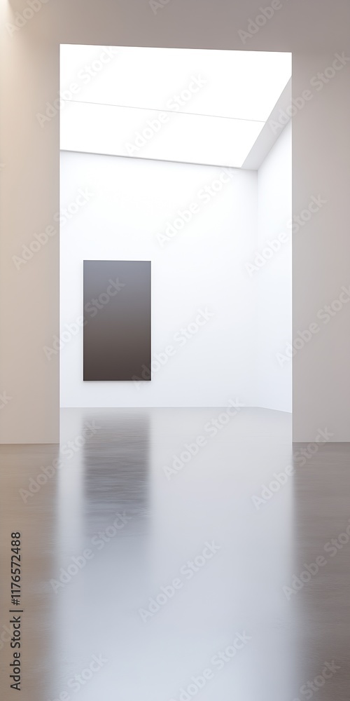 Poster contemporary art gallery with open ceiling and polished floors : generative ai