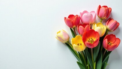 Vibrant spring bouquet against soft paper surface, smooth, image, red