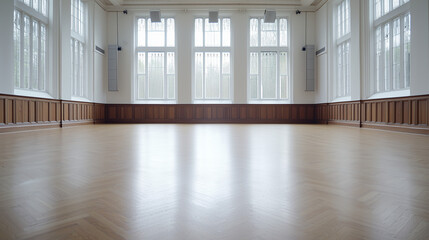 Obraz premium Grand Hall with Hardwood Floor and Tall Windows 
