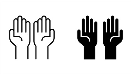 Pray icon set. Hands folded in prayer line icon on white background