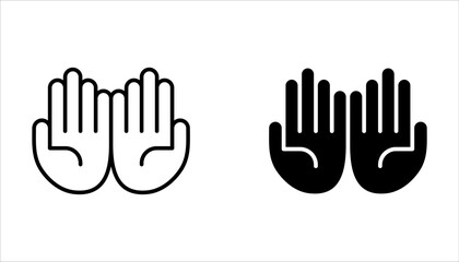 Pray icon set. Hands folded in prayer line icon on white background