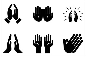 Pray icon set. Hands folded in prayer line icon on white background