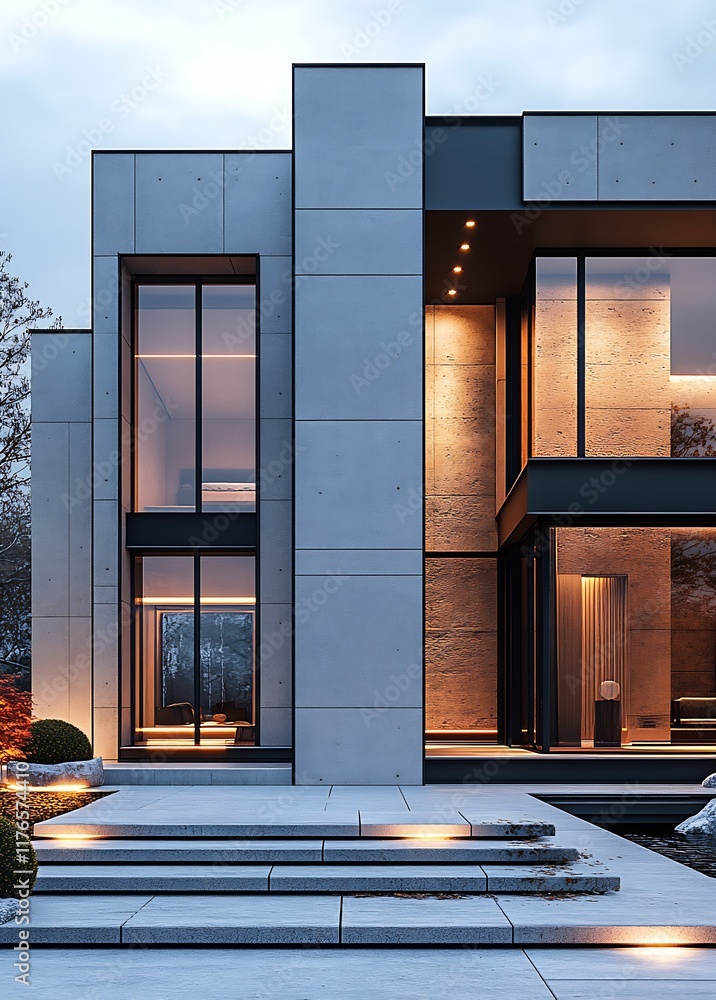 Poster Sophisticated Contemporary Home Design with Vertical and Horizontal Features : Generative AI