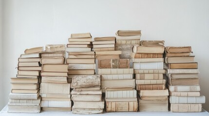 White background with stacks of old books