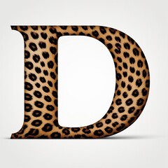 Realistic leopard print letter d isolated 