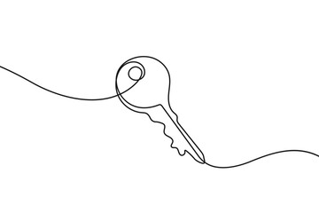 Obraz premium Key Continuous Line Art Drawing. Key One Line Illustration. Rental and Home Symbol One Line Concept for Poster, Print, Banner, Social Media, Web. Scale Vector Minimalist Illustration