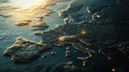 Futuristic 3D Global Network Map Highlighting Secure Nodes
