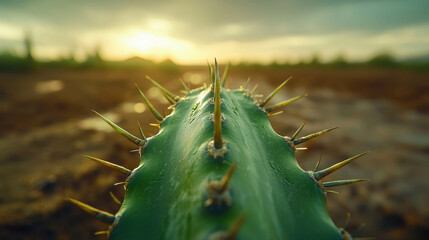 Extreme Close-Up of Cactus Spine Highlighting Detail Under Soft Evening Light
