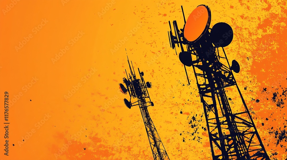 Poster Telecommunication towers on vibrant abstract background symbolizing global connectivity and data exchange : Generative AI
