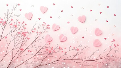 Pastel Gradient Background with Scattered Pink Hearts and Branches