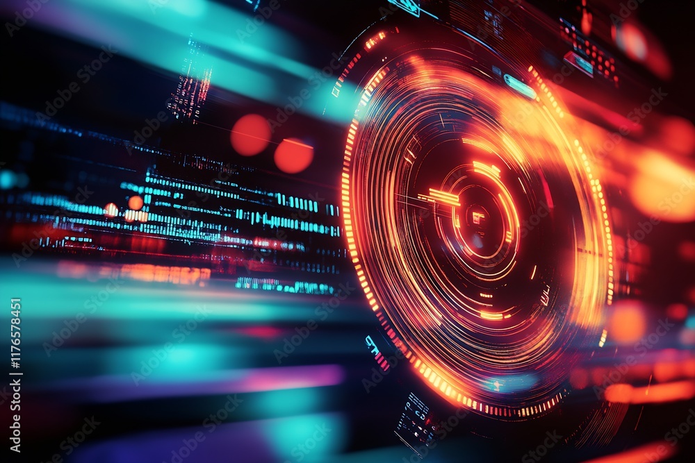 Poster Abstract Cyber Spiral with Fast Dynamic Data and Bright Neon Colors : Generative AI