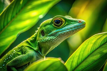 Fototapeta premium Green lizard's silhouette masters camouflage, a nature photography marvel showcasing reptile stealth.