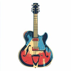 Vibrant vintage electric guitar graphic design.