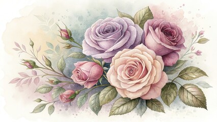 Obraz premium Elegant Watercolor Painting of Soft Roses on Mute Background