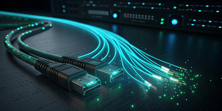 A Modern Technology Business Concept Featuring Glowing Data Cables