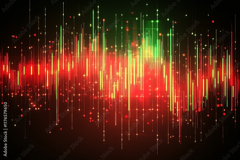 Poster Colorful Red and Green Waveform Visualization on Digital Interface Background : Generative AI