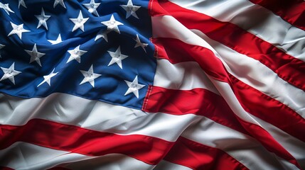 CloseUp American Flag Detailed closeup of the American flag with a blank area for text, perfect for patriotic themes, national pride visuals, and July 4th backgrounds