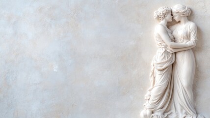 Two women in intimate pose, classical white marble sculpture