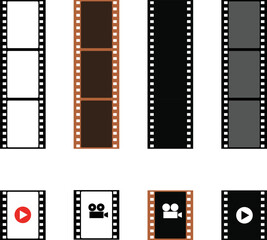 Film strip, set of vintage film strips isolated on white background. Film production. Vector, designer illustration. Vector.